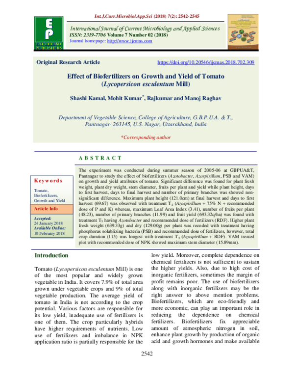 (PDF) Effect of Biofertilizers on Growth and Yield of Tomato ...