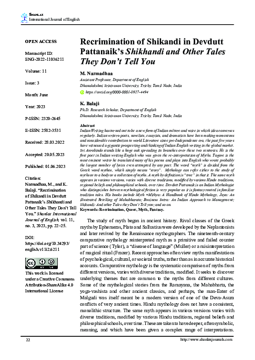 (PDF) Recrimination of Shikandi in Devdutt Pattanaik’s Shikhandi and ...