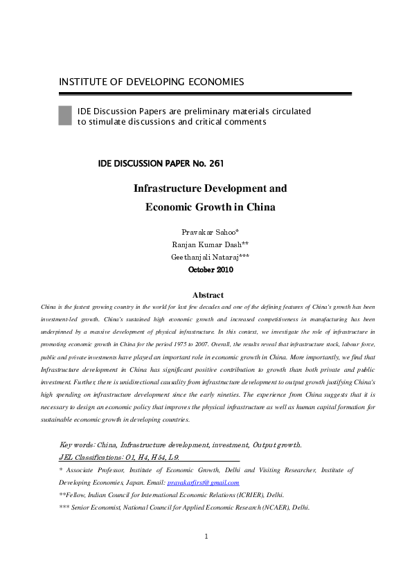 (PDF) Infrastructure Development and Economic Growth Nexus in Nigeria