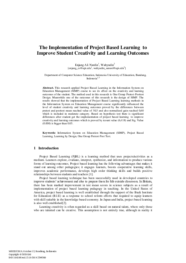 (PDF) The Implementation of Project Based Learning to Improve Student ...