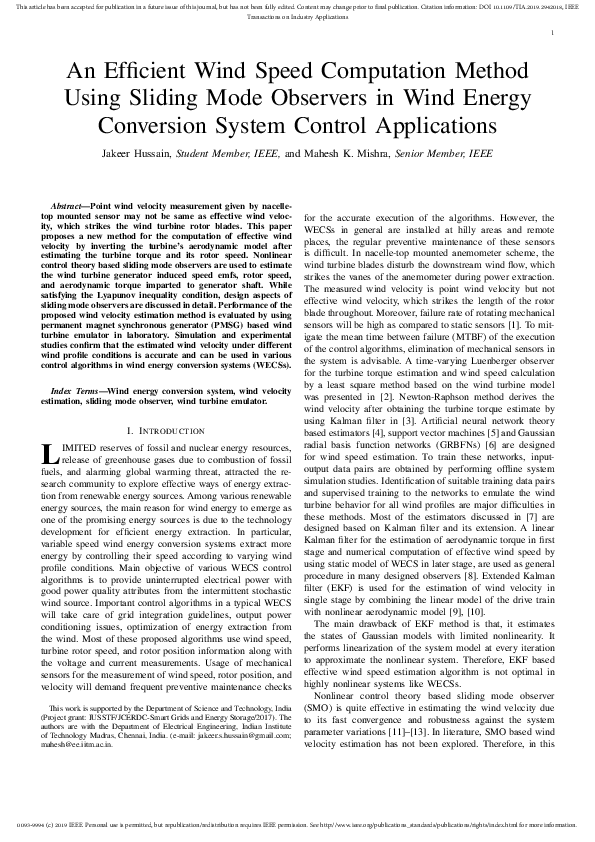 (PDF) An Efficient Wind Speed Computation Method Using Sliding Mode ...