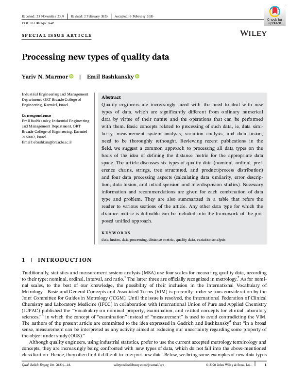 (PDF) Processing new types of quality data