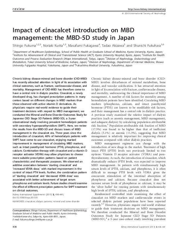 (PDF) Impact of cinacalcet introduction on MBD management: the MBD-5D ...
