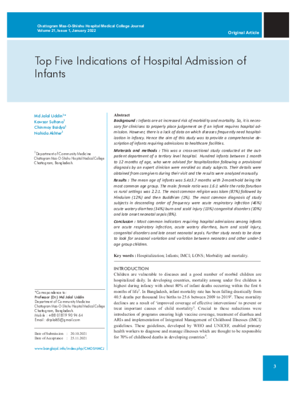 (PDF) Top Five Indications of Hospital Admission of Infants