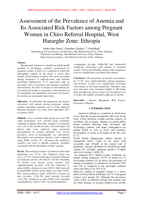 (PDF) Assessment of the Prevalence of Anemia and Its Associated Risk ...