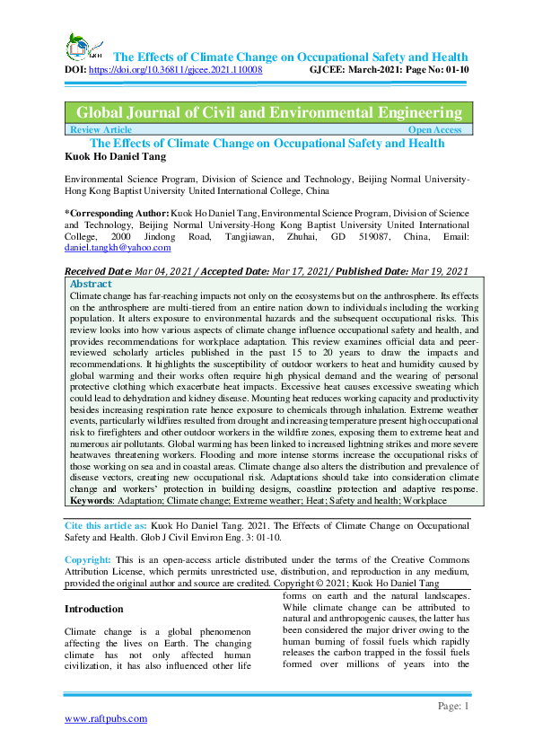 (PDF) The Effects of Climate Change on Occupational Safety and Health