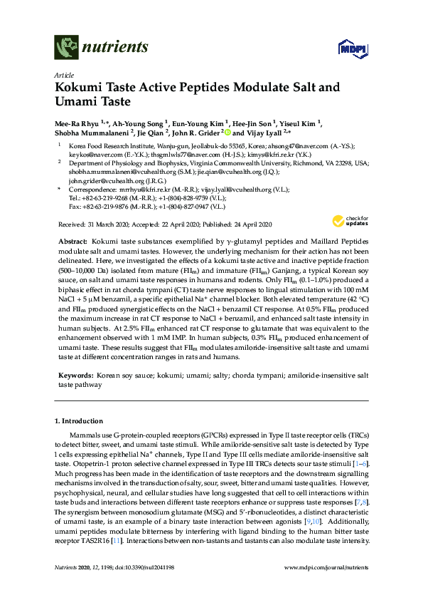 (PDF) Novel Umami Ingredients: Umami Peptides and Their Taste