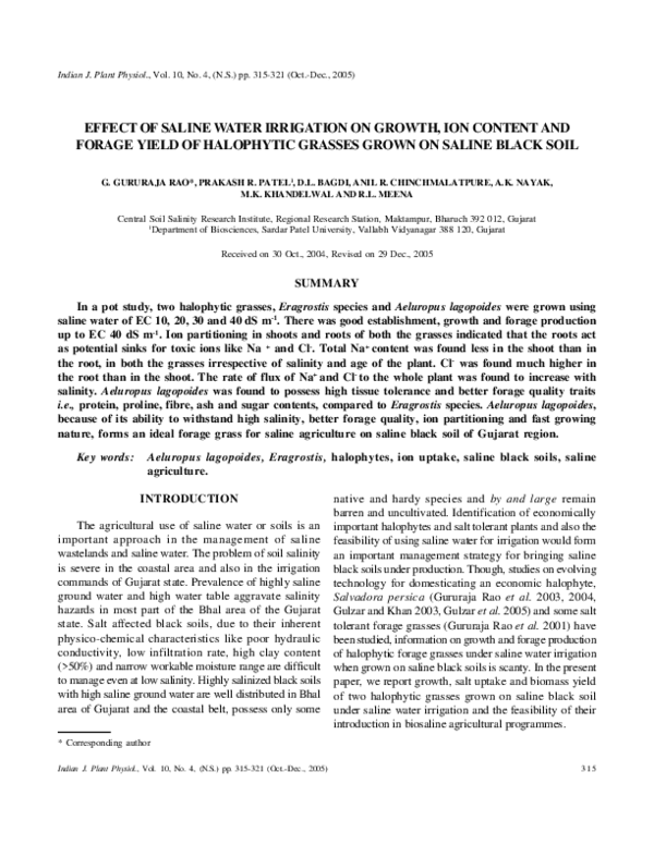 (PDF) Effect of saline water irrigation on growth, ion content and ...