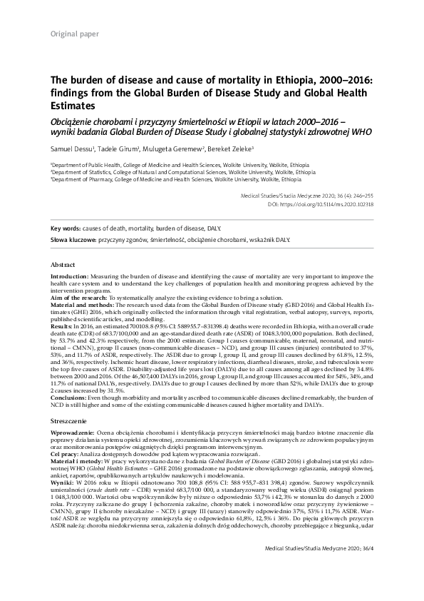 (PDF) The burden of disease and cause of mortality in Ethiopia, 2000 ...