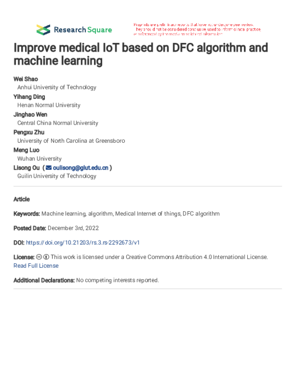 (PDF) Improve medical IoT based on DFC algorithm and machine learning