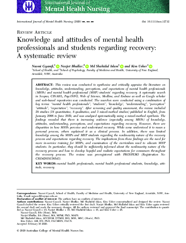 (PDF) Knowledge and Attitudes of Mental Health Professionals towards ...