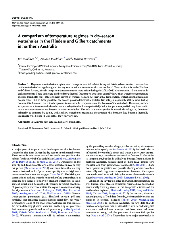 (PDF) A comparison of temperature regimes in dry-season waterholes in ...