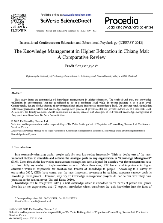 (PDF) The Knowledge Management in Higher Education in Chiang Mai: A ...