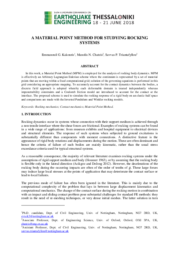 (PDF) A Material Point Method for Studying Rocking Systems