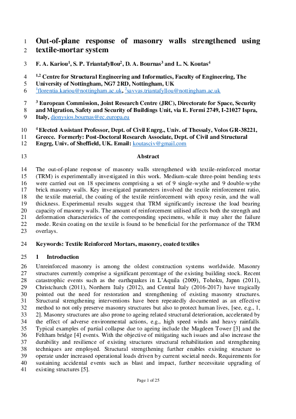 (PDF) Out-of-plane response of masonry walls strengthened using textile ...