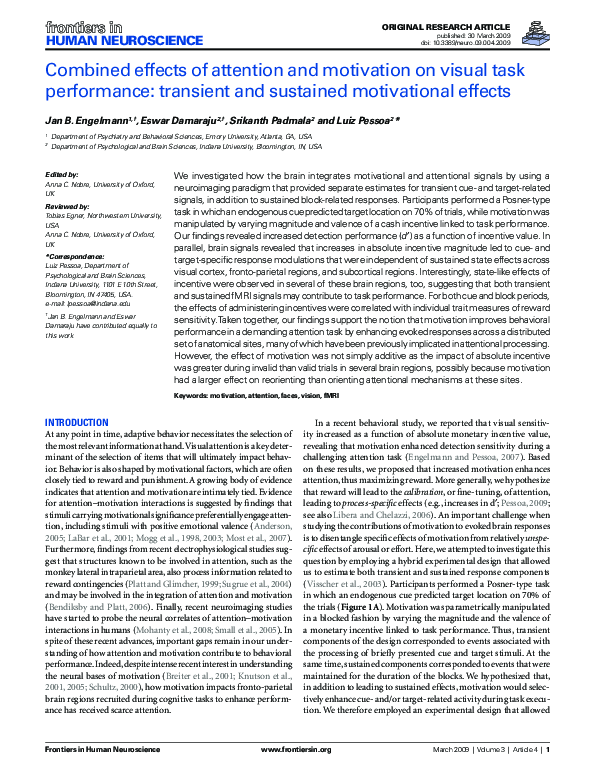 (PDF) Combined effects of attention and motivation on visual task ...