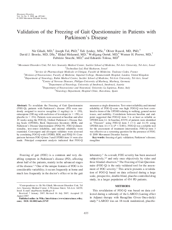(PDF) Validation of the Freezing of Gait Questionnaire in patients with ...