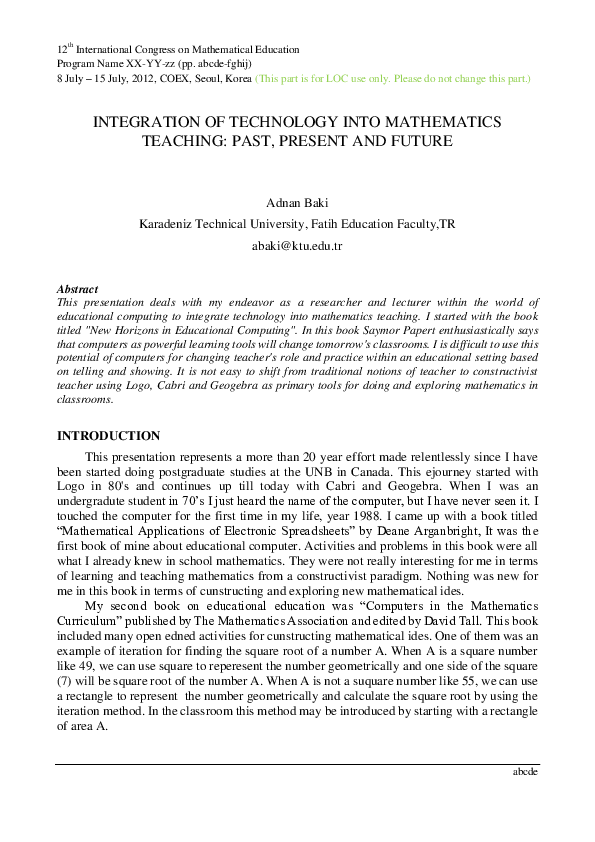 (PDF) Integration of Technology into Mathematics Teaching: Past ...