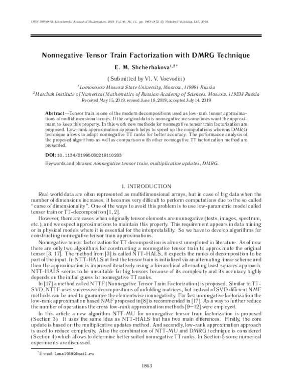 (PDF) Nonnegative Tensor Train Factorization with DMRG Technique