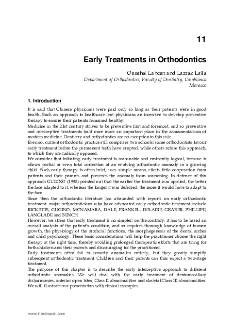 (PDF) Early Treatments in Orthodontics