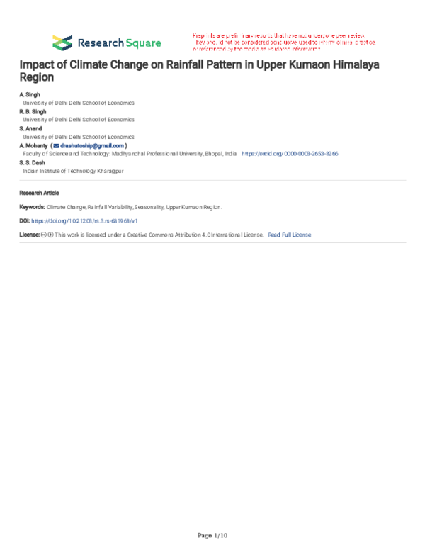 (PDF) Impact of Climate Change on Rainfall Pattern in Upper Kumaon ...