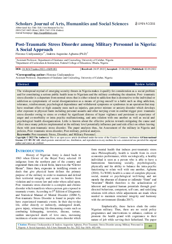 (PDF) Post-Traumatic Stress Disorder among Military Personnel in ...