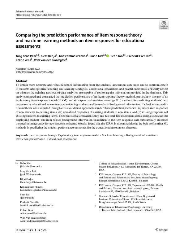 (PDF) Comparing the prediction performance of item response theory and ...