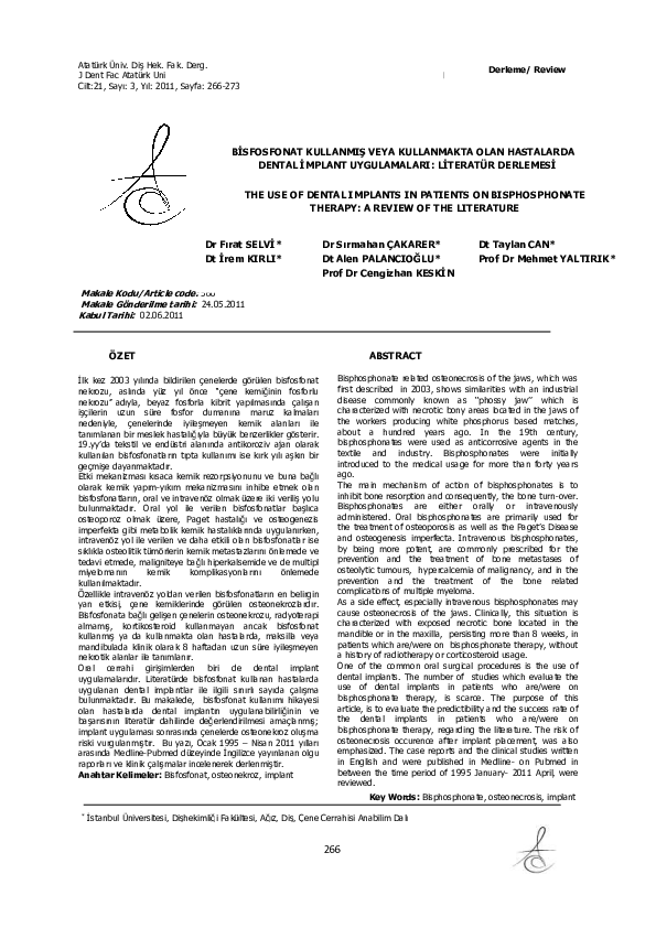 (PDF) The Use of Dental Implants in Patients on Bisphosphonate Therapy ...
