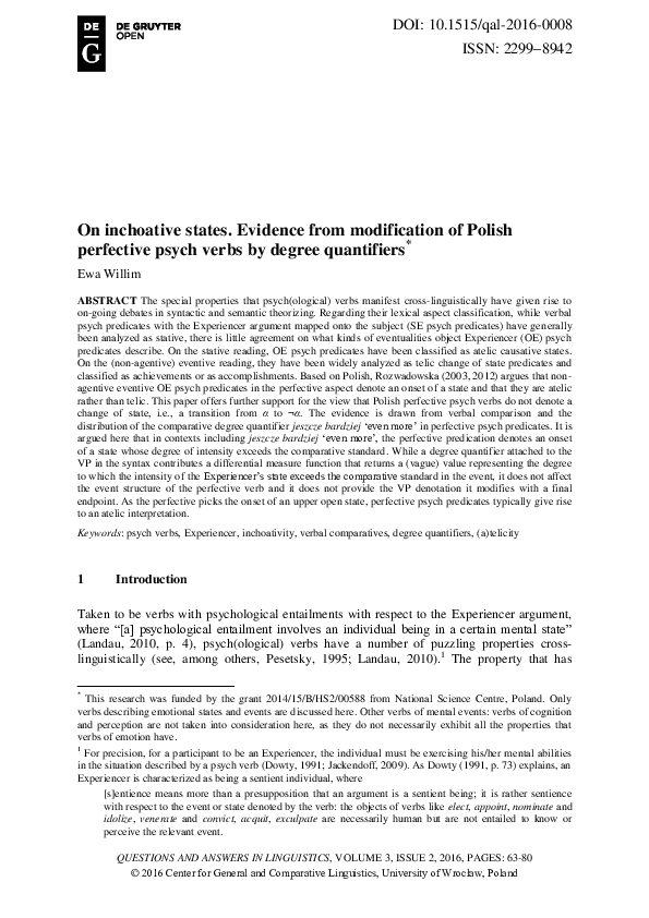(PDF) On inchoative states. Evidence from modification of Polish ...