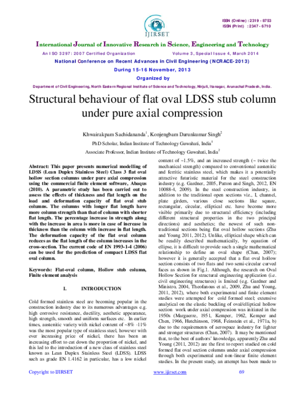 (PDF) Design strength of LDSS flat oval stub column under pure axial ...
