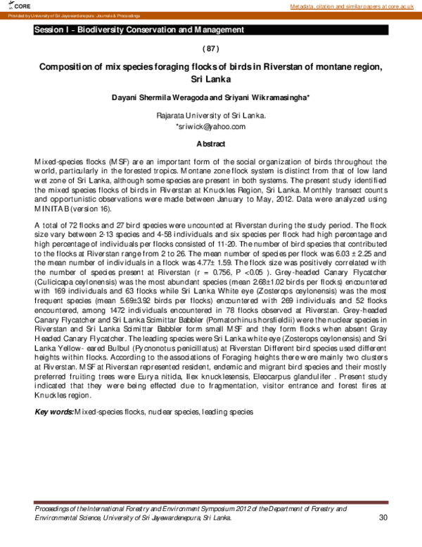 (PDF) Composition of Mix Species Foraging Flocks of Birds in Riverstan ...