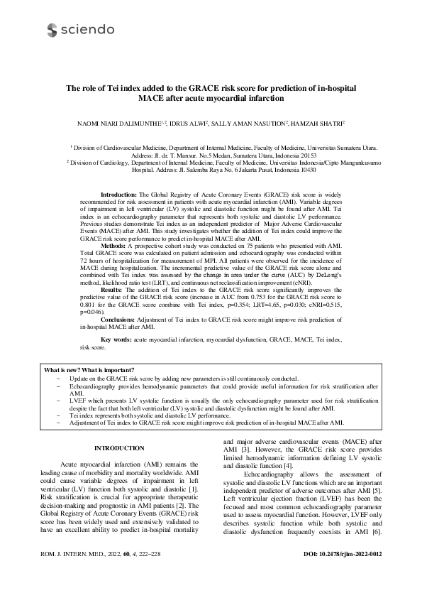 (PDF) The role of Tei index added to the GRACE risk score for ...