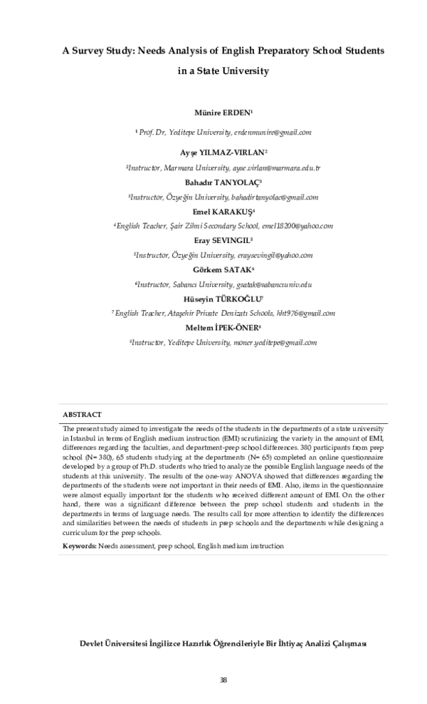 (PDF) A Survey Study: Needs Analysis of English Preparatory School ...
