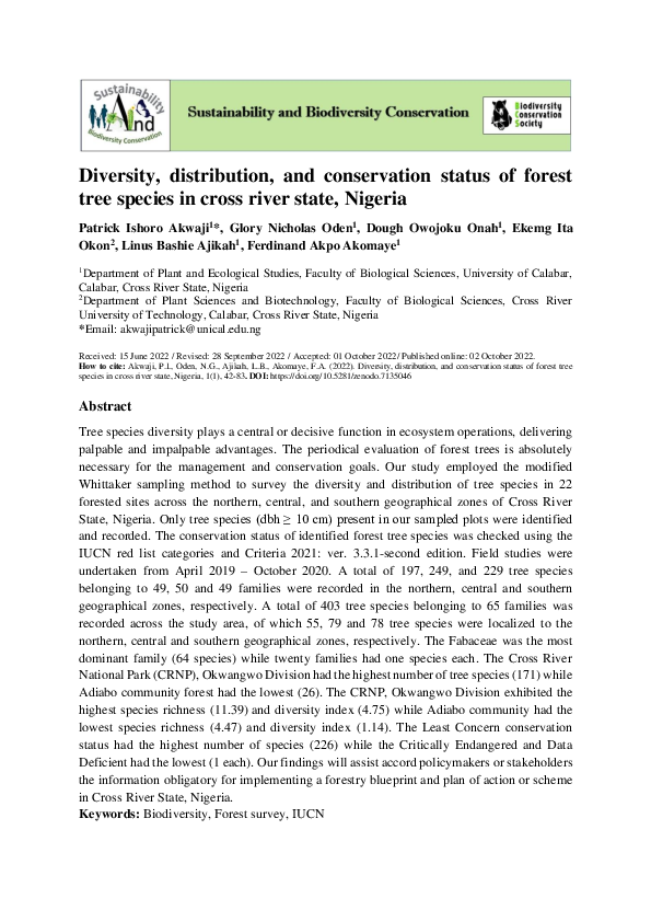 (PDF) Diversity, distribution, and conservation status of forest tree ...
