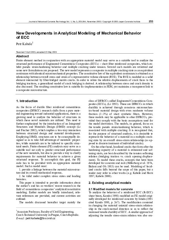 (PDF) New Developments in Analytical Modeling of Mechanical Behavior of ECC