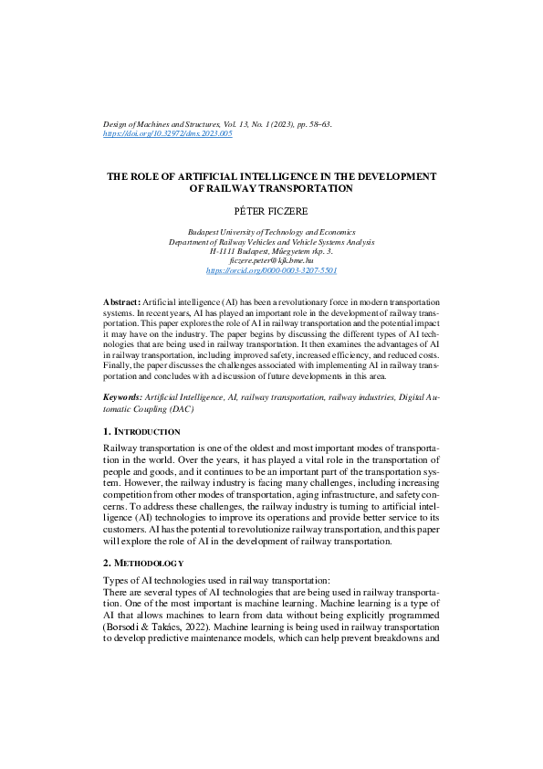(PDF) The role of artificial intelligence in the development of railway ...