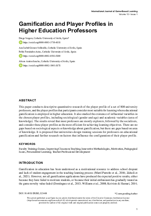 (PDF) Gamification and Player Profiles in Higher Education Professors