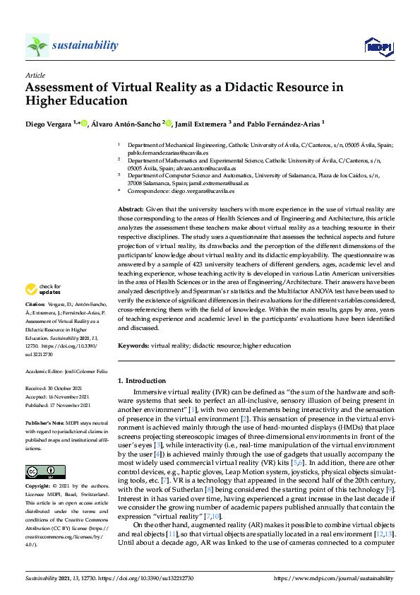 (PDF) Assessment of Virtual Reality as a Didactic Resource in Higher ...