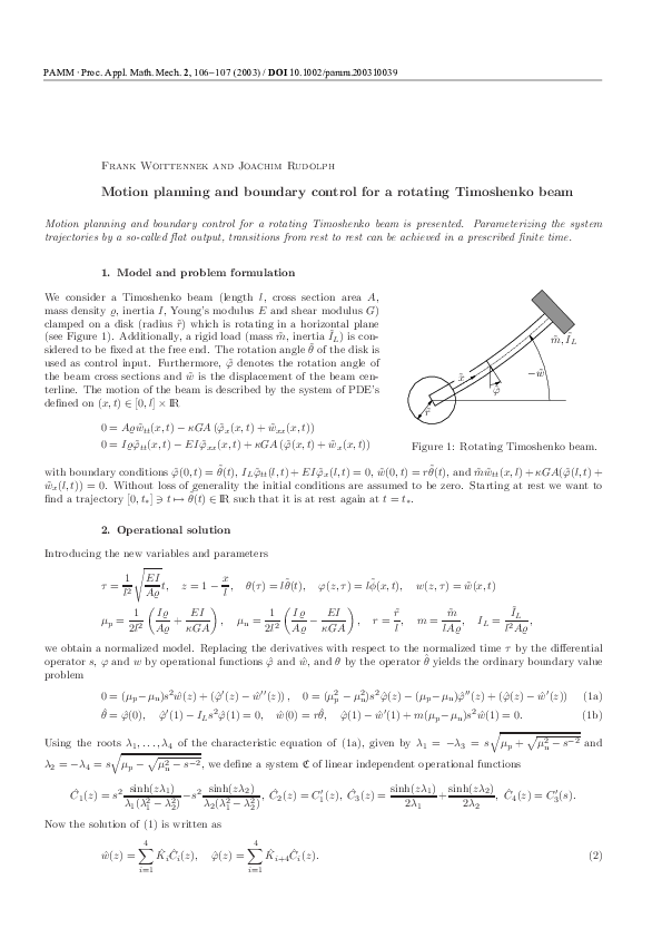 (PDF) Motion planning and boundary control for a rotating Timoshenko beam