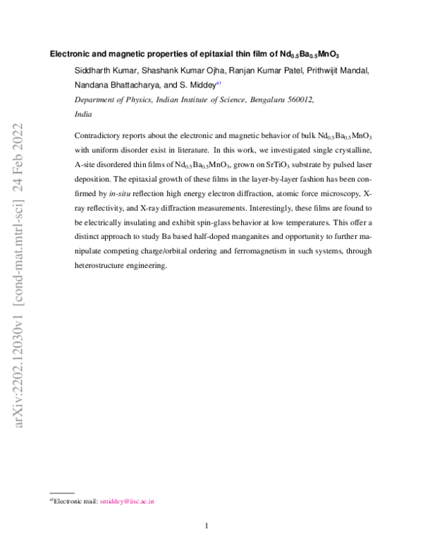(PDF) Electronic and magnetic properties of epitaxial thin film of Nd 0 ...