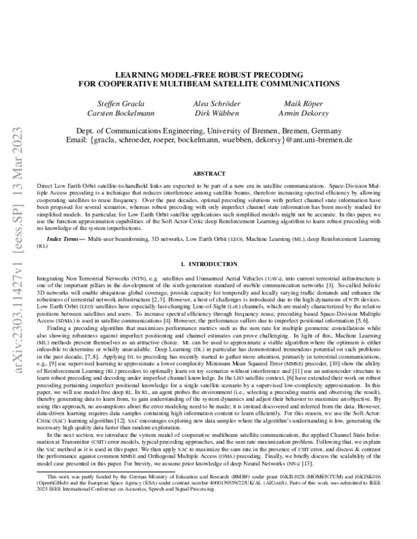 (PDF) Learning Model-Free Robust Precoding for Cooperative Multibeam ...