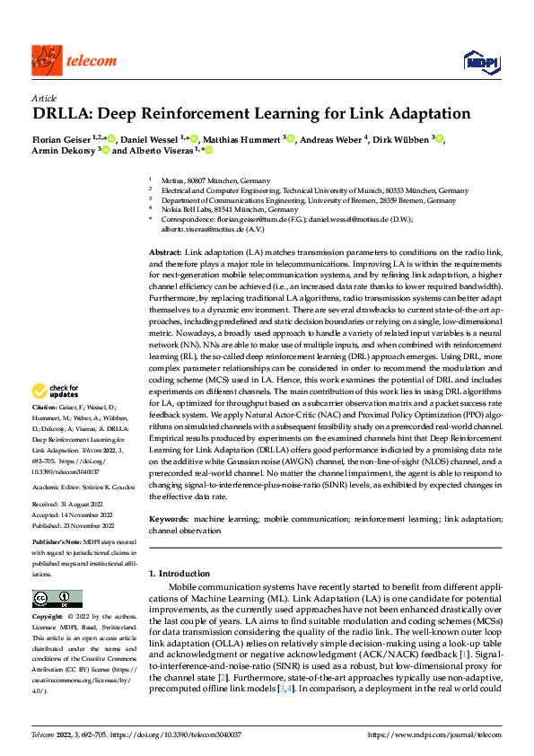(PDF) DRLLA: Deep Reinforcement Learning for Link Adaptation