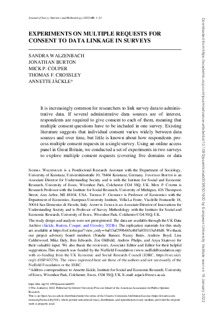 (PDF) Experiments On Multiple Requests For Consent to Data Linkage in ...