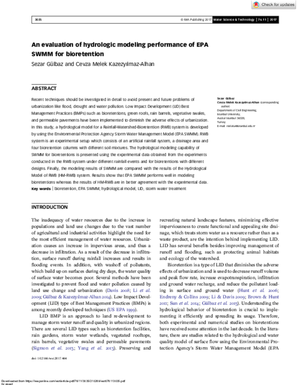 (PDF) An evaluation of hydrologic modeling performance of EPA SWMM for ...
