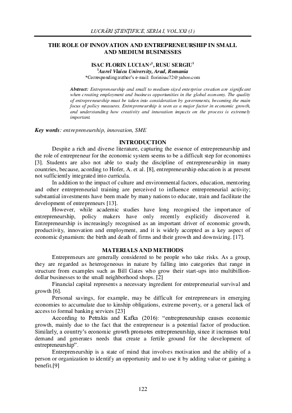 (PDF) The Role of Innovation and Entrepreneurship in Small and Medium ...