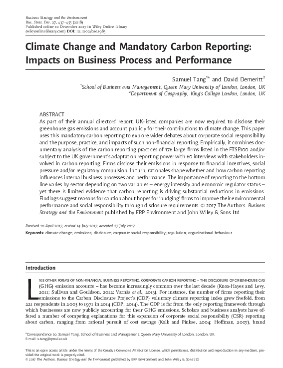 (PDF) Climate Change and Mandatory Carbon Reporting: Impacts on ...