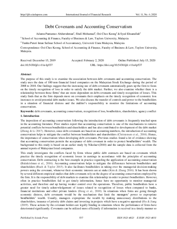 (PDF) Debt Covenants and Accounting Conservatism