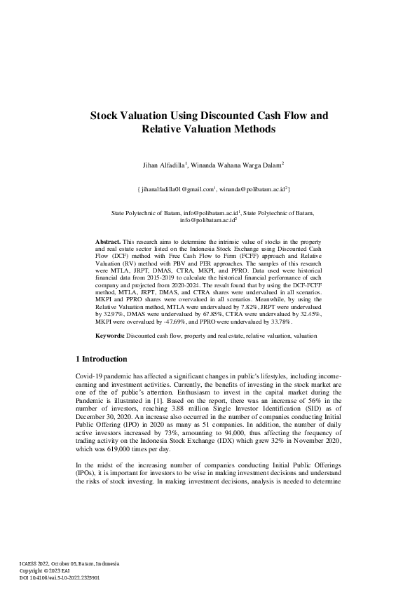 (PDF) Stock Valuation Using Discounted Cash Flow and Relative Valuation ...