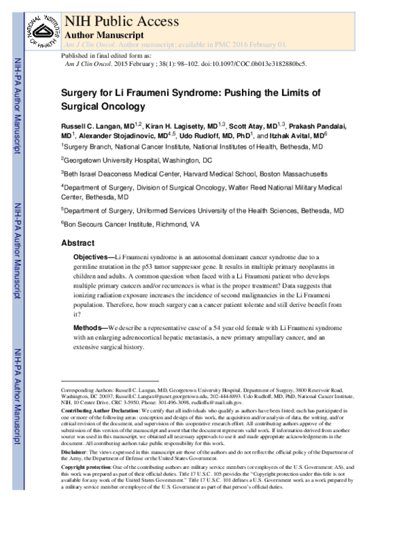 (PDF) Surgery for Li Fraumeni Syndrome