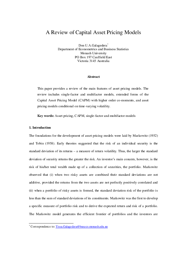 (PDF) A Review of Capital Asset Pricing Models